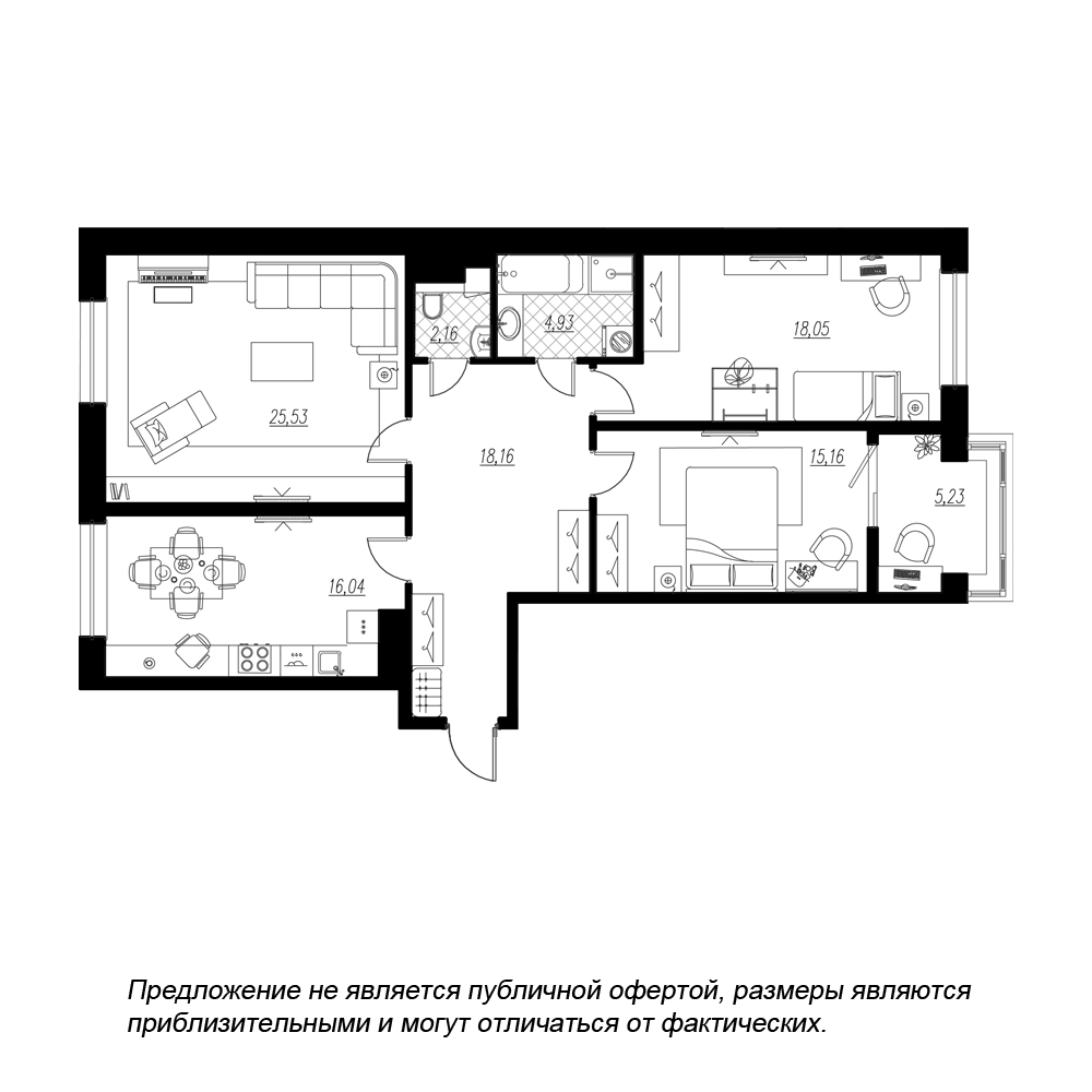3-комнатная, 105 м² — ЖК ЖК Botanica (Ботаника)