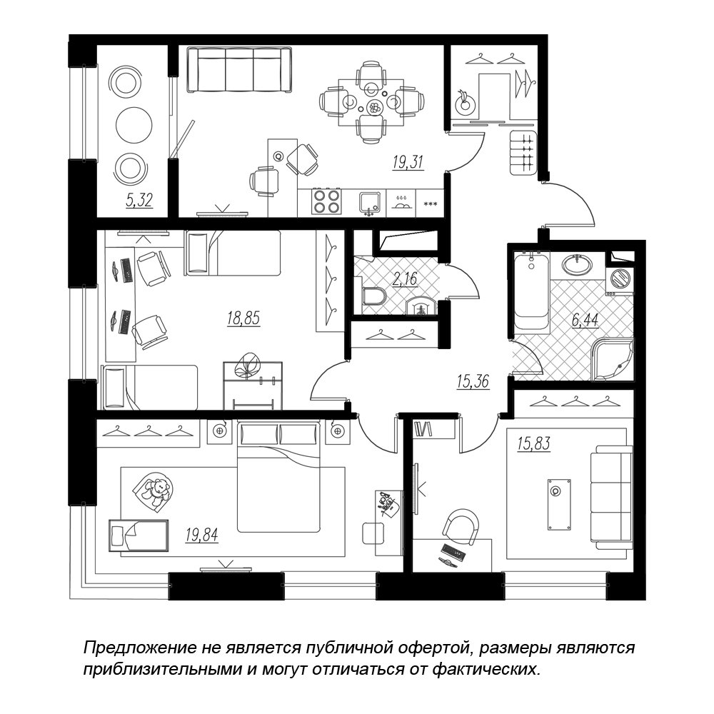 3-комнатная, 103 м² — ЖК ЖК Botanica (Ботаника)