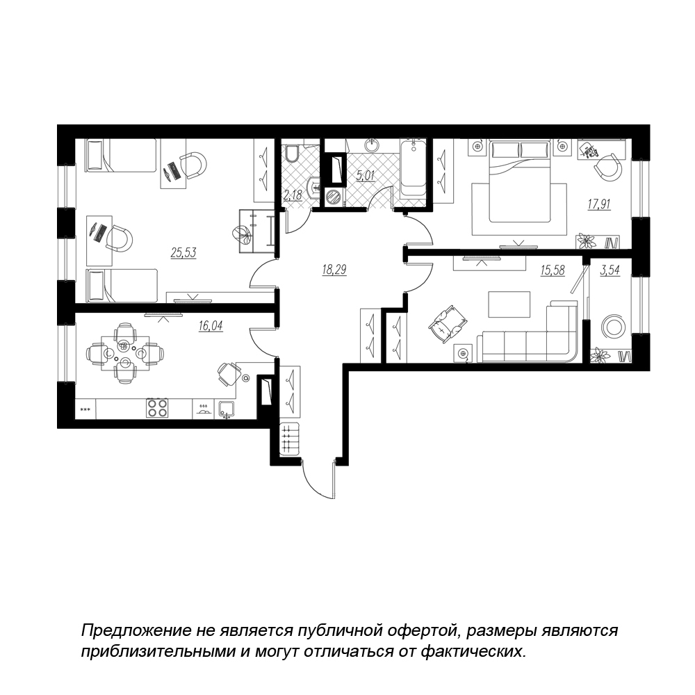 3-комнатная, 104 м² — ЖК ЖК Botanica (Ботаника)