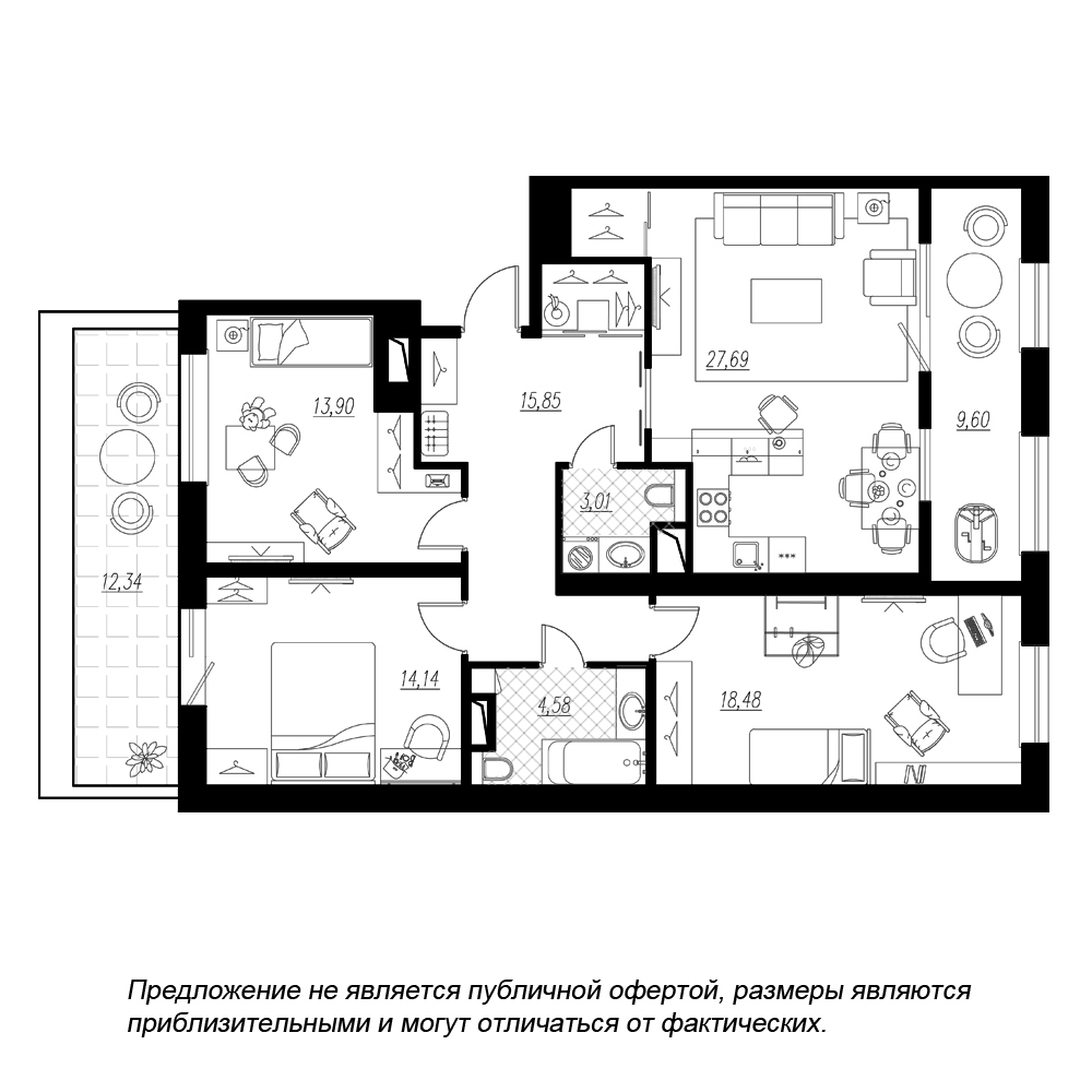 3-комнатная, 111 м² — ЖК ЖК Botanica (Ботаника)