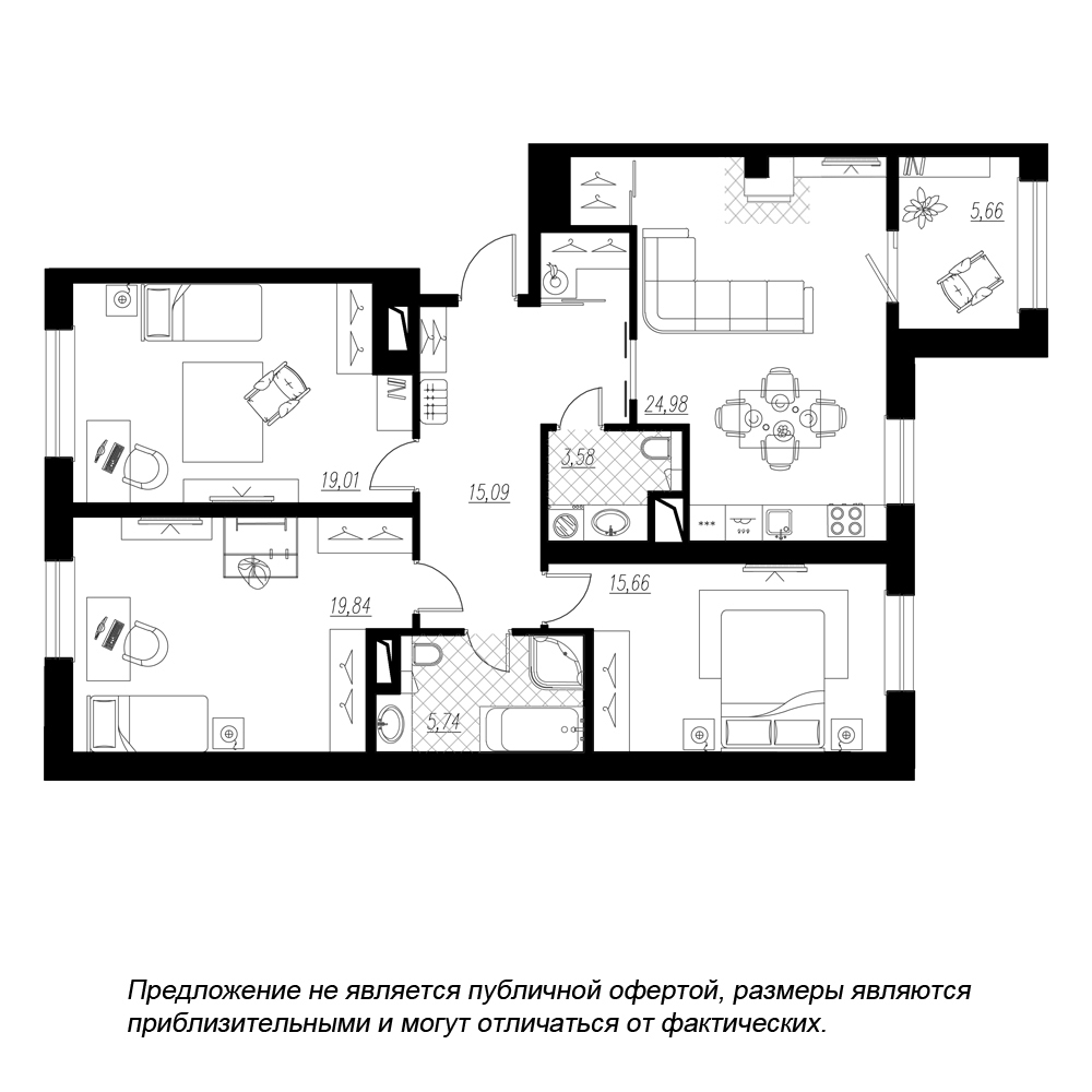 3-комнатная, 110 м² — ЖК ЖК Botanica (Ботаника)