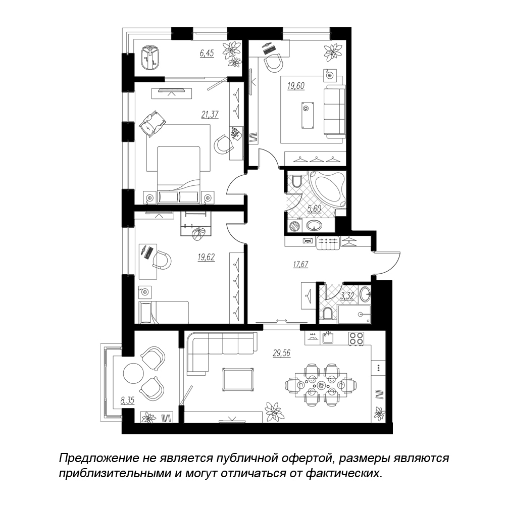 3-комнатная, 132 м² — ЖК ЖК Botanica (Ботаника)