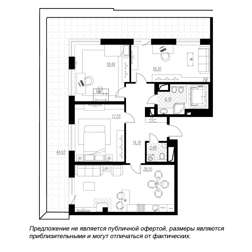 3-комнатная, 121 м² — ЖК ЖК Botanica (Ботаника)