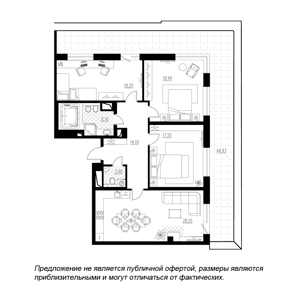 3-комнатная, 121 м² — ЖК ЖК Botanica (Ботаника)