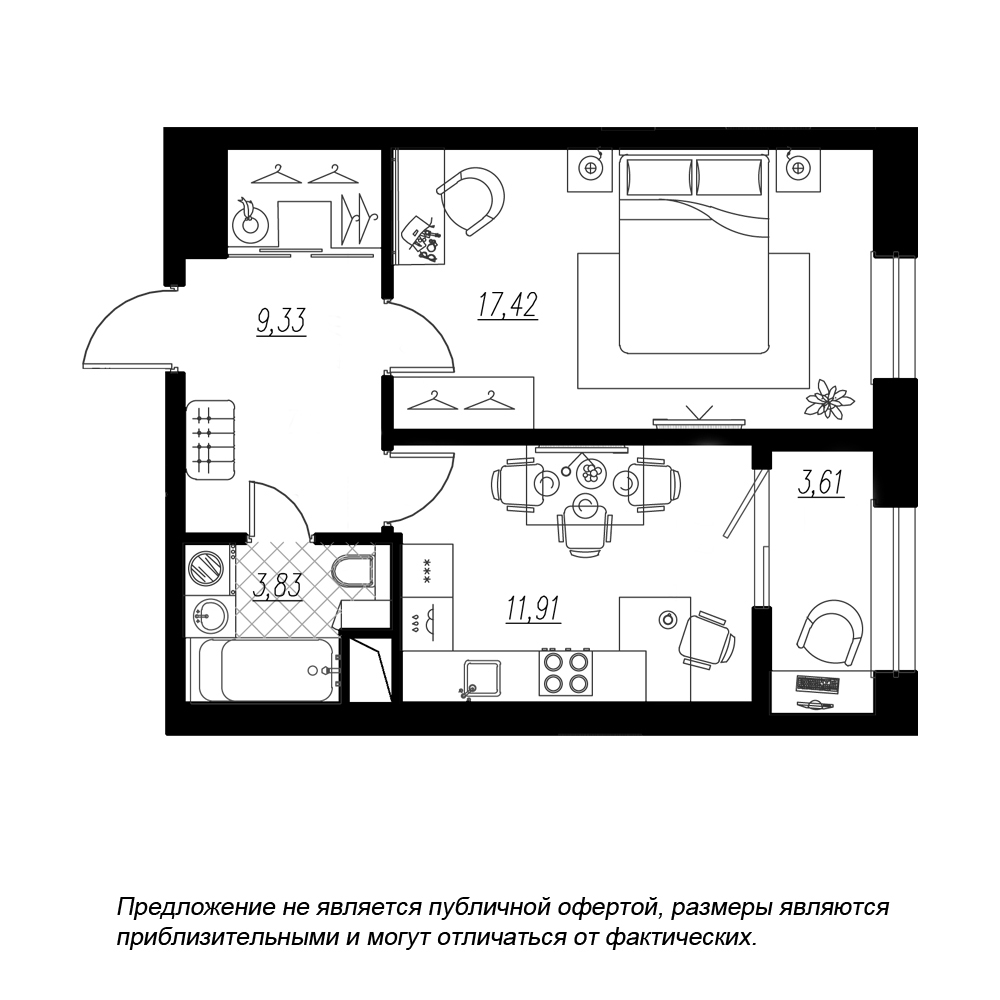 1-комнатная, 46 м² — ЖК ЖК Botanica (Ботаника)