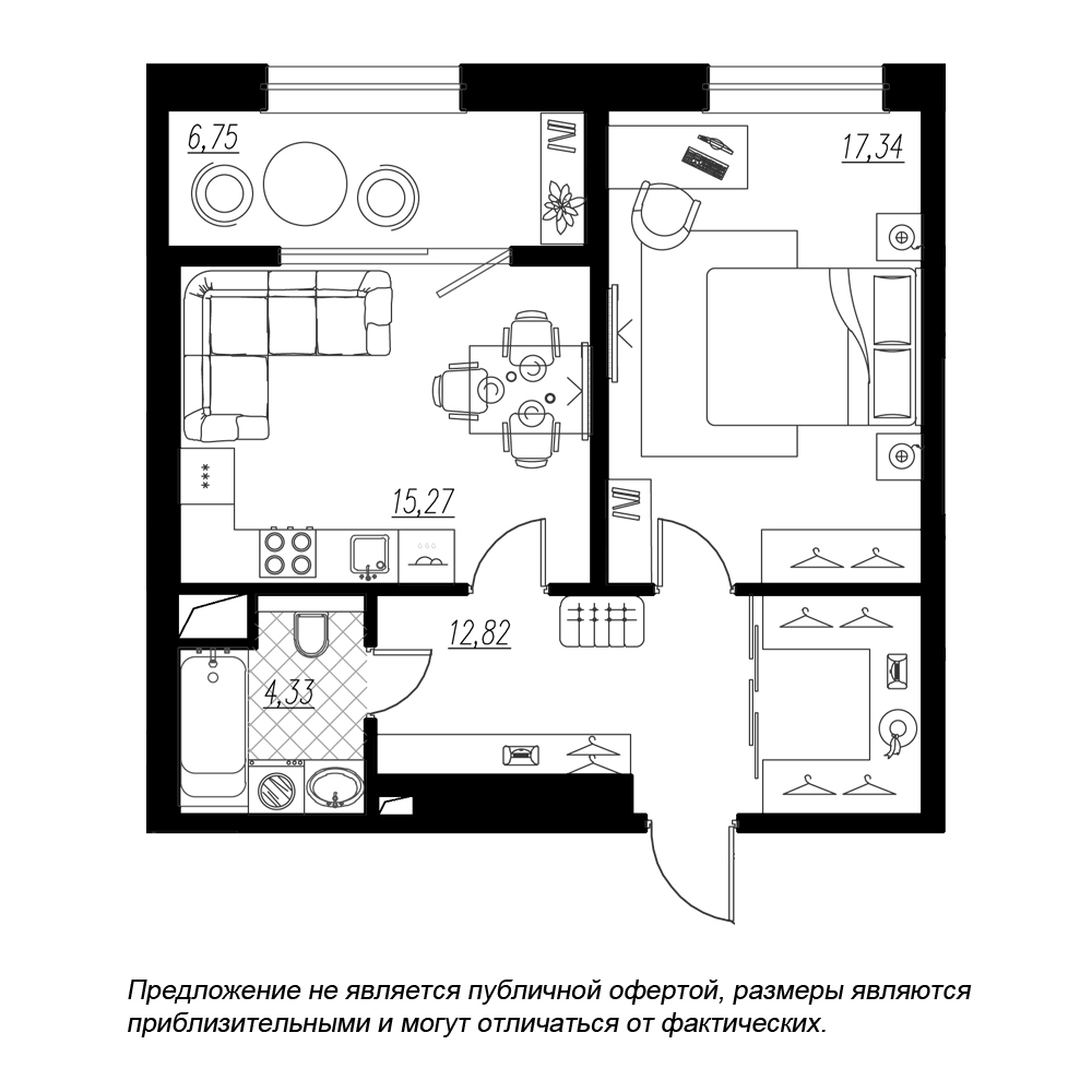 1-комнатная, 57 м² — ЖК ЖК Botanica (Ботаника)