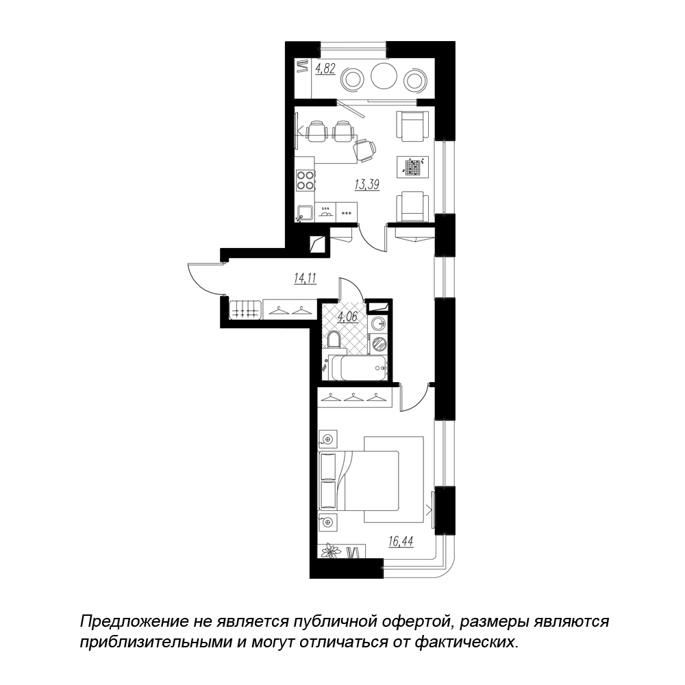 1-комнатная, 53 м² — ЖК ЖК Botanica (Ботаника)