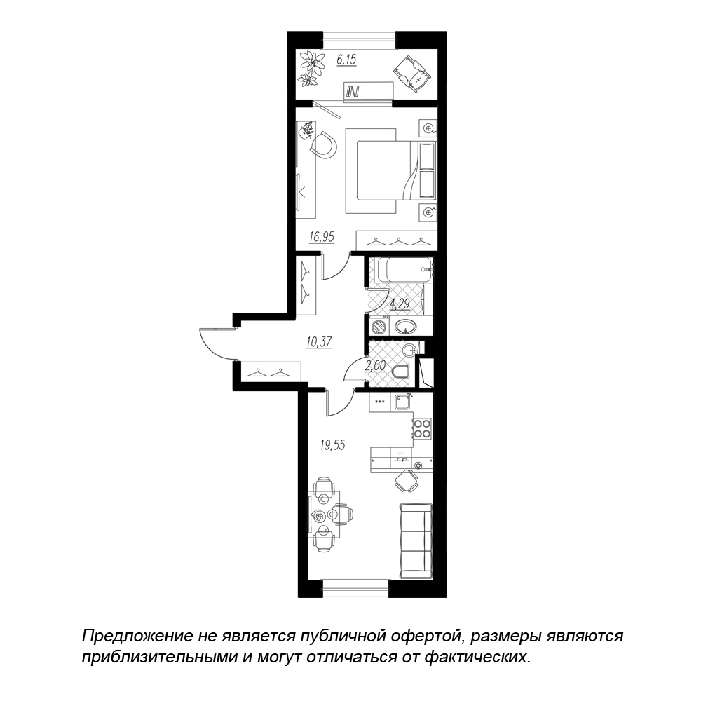1-комнатная, 59 м² — ЖК ЖК Botanica (Ботаника)