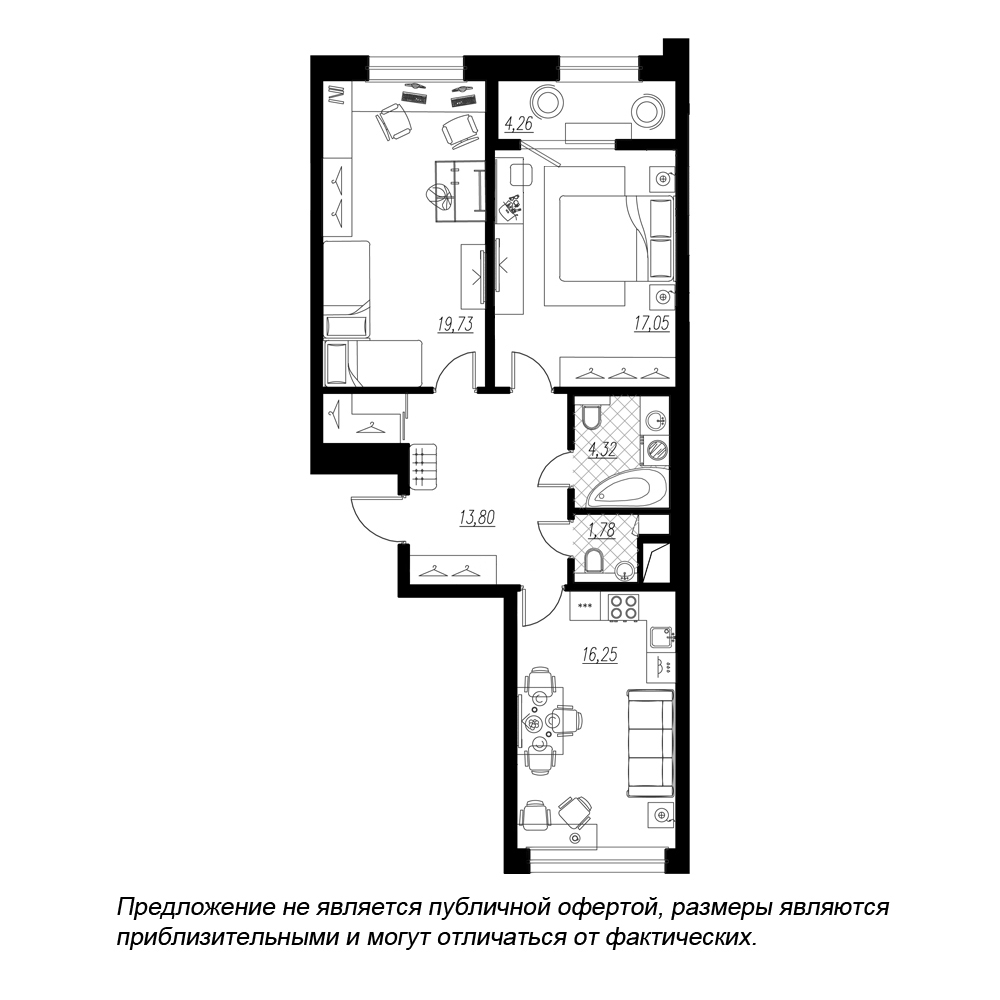 2-комнатная, 77 м² — ЖК ЖК Botanica (Ботаника)