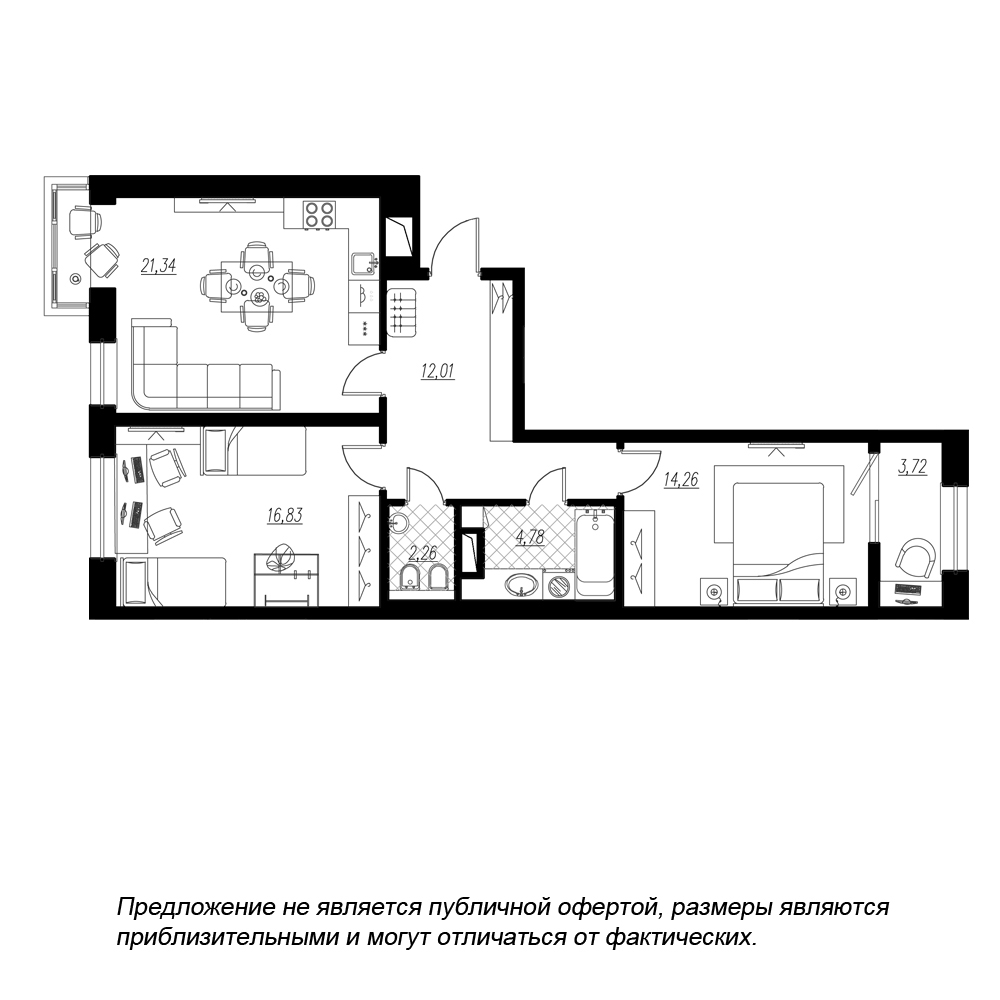 2-комнатная, 75 м² — ЖК ЖК Botanica (Ботаника)