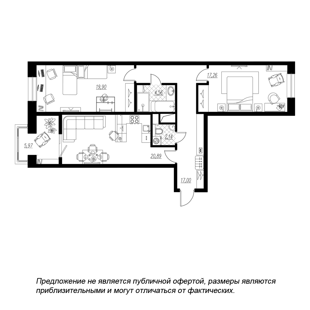 2-комнатная, 88 м² — ЖК ЖК Botanica (Ботаника)