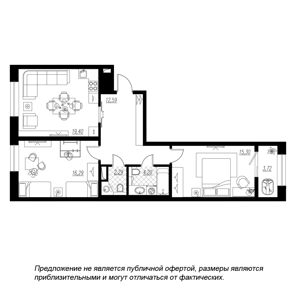 2-комнатная, 74 м² — ЖК ЖК Botanica (Ботаника)