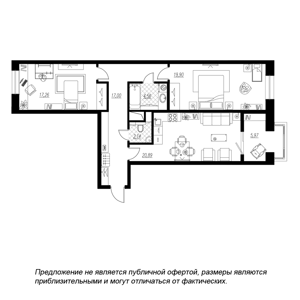 2-комнатная, 88 м² — ЖК ЖК Botanica (Ботаника)