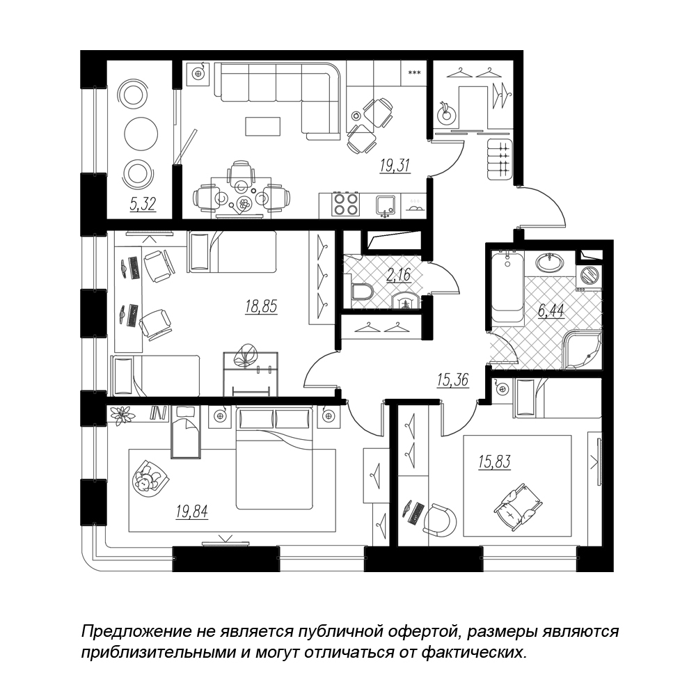 3-комнатная, 103 м² — ЖК ЖК Botanica (Ботаника)