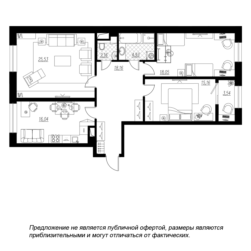 3-комнатная, 104 м² — ЖК ЖК Botanica (Ботаника)