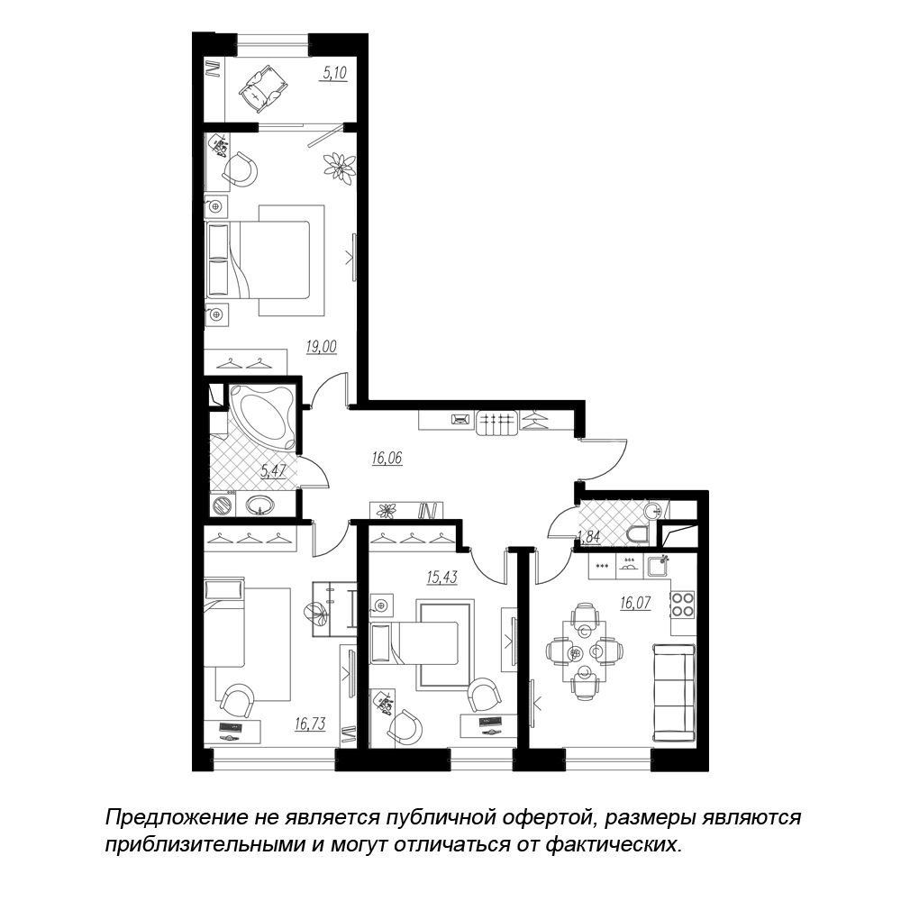 3-комнатная, 96 м² — ЖК ЖК Botanica (Ботаника)
