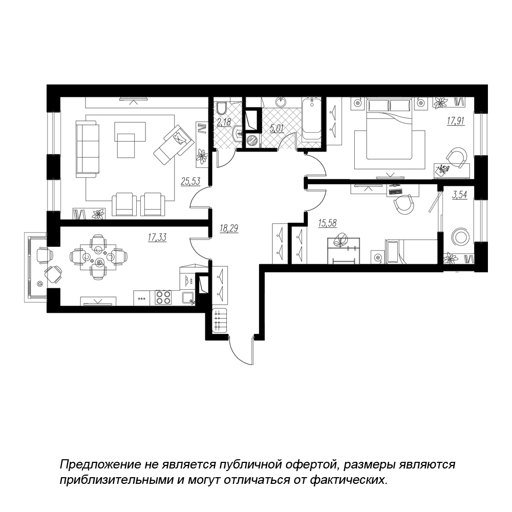 3-комнатная, 105 м² — ЖК ЖК Botanica (Ботаника)