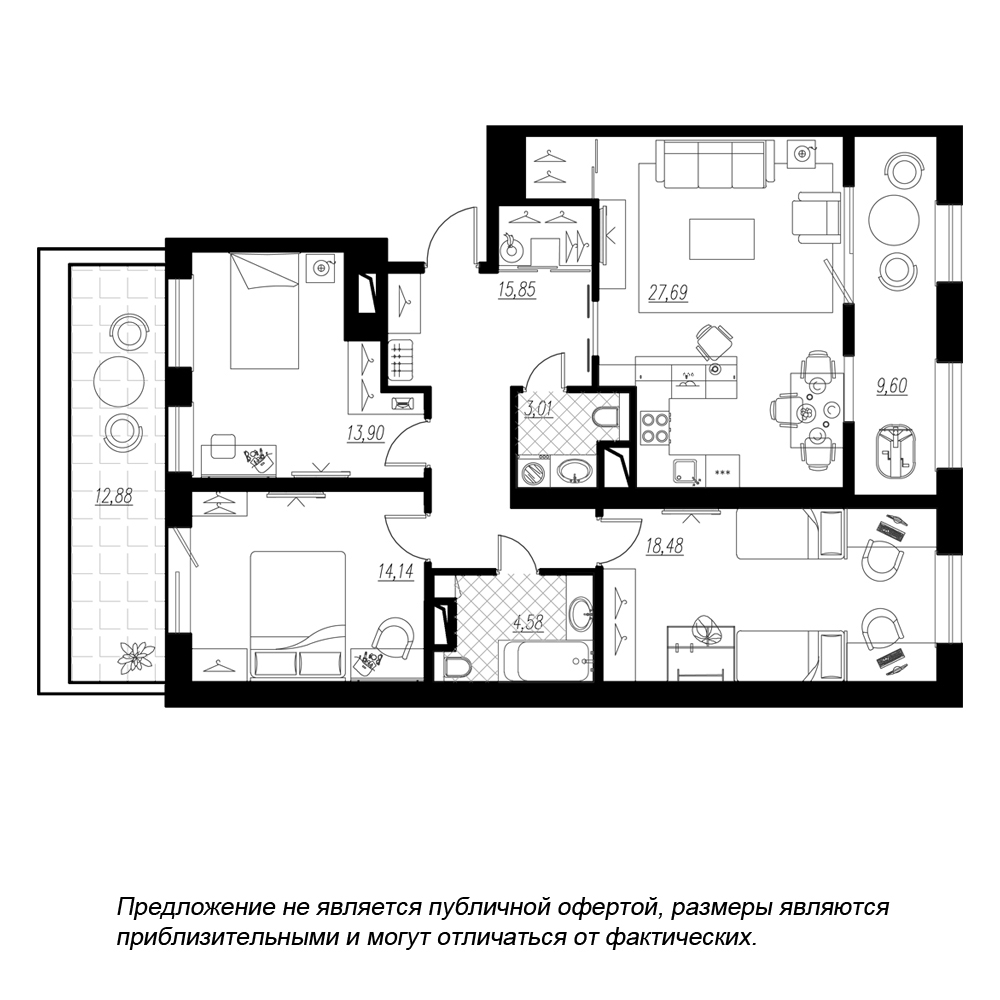 3-комнатная, 111 м² — ЖК ЖК Botanica (Ботаника)