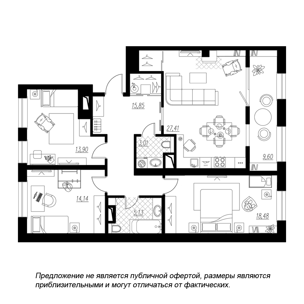 3-комнатная, 108 м² — ЖК ЖК Botanica (Ботаника)