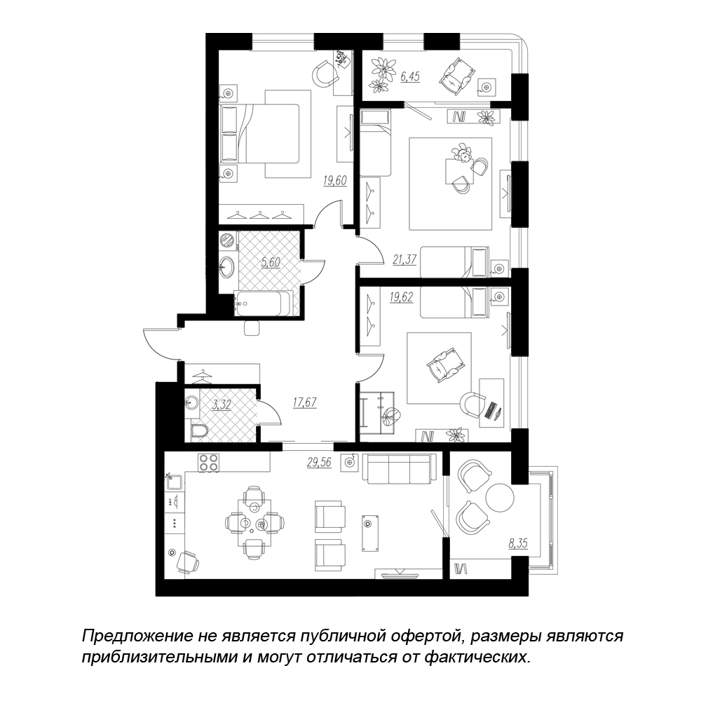 3-комнатная, 132 м² — ЖК ЖК Botanica (Ботаника)
