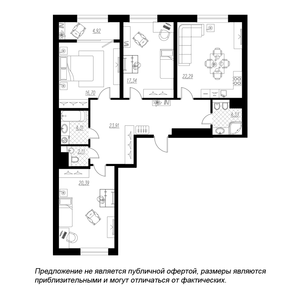 3-комнатная, 116 м² — ЖК ЖК Botanica (Ботаника)