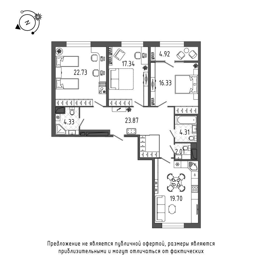 3-комнатная, 116 м² — ЖК ЖК Botanica (Ботаника)