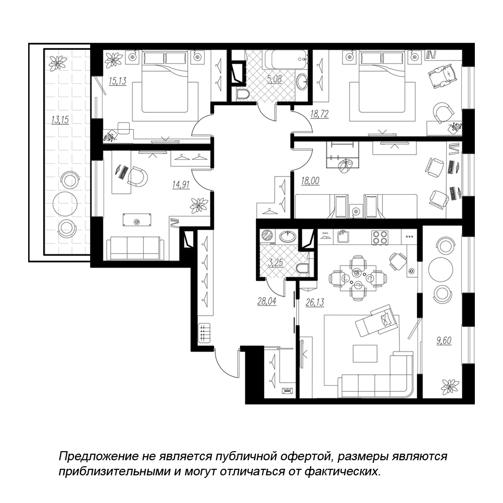 4-комнатная, 143 м² — ЖК ЖК Botanica (Ботаника)