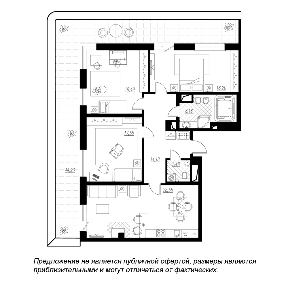 3-комнатная, 121 м² — ЖК ЖК Botanica (Ботаника)