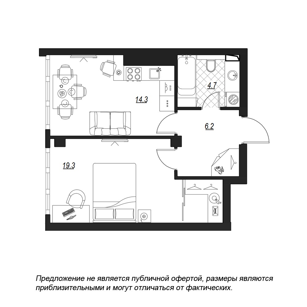 1-комнатная, 46 м² — ЖК ЖК Fusion (Фьюжн)