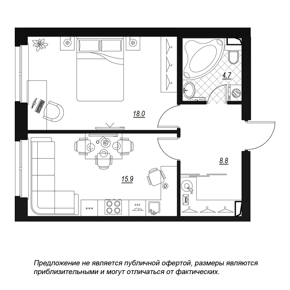 1-комнатная, 48 м² — ЖК ЖК Fusion (Фьюжн)