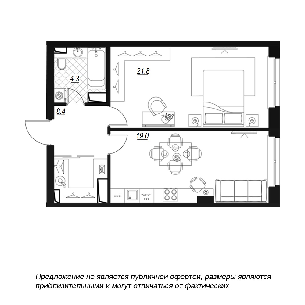 1-комнатная, 55 м² — ЖК ЖК Fusion (Фьюжн)