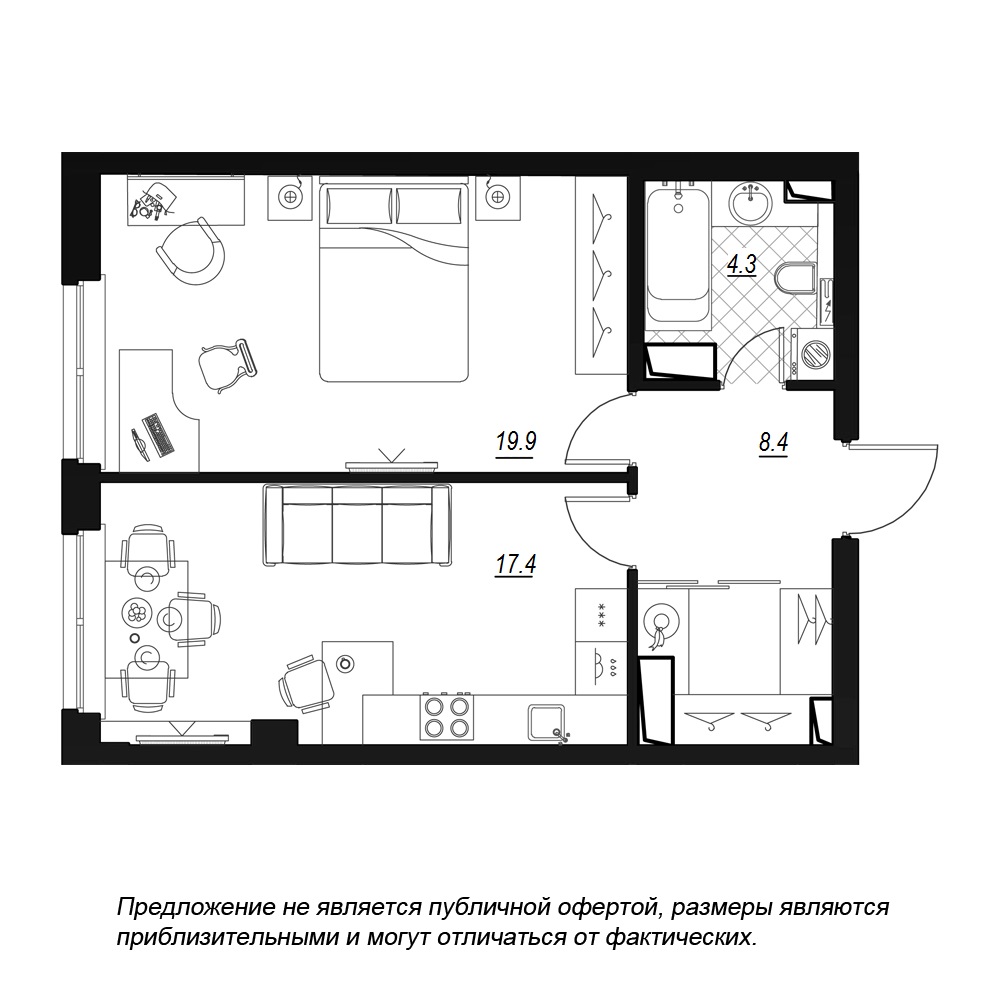 1-комнатная, 51 м² — ЖК ЖК Fusion (Фьюжн)