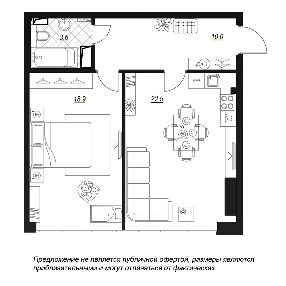 1-комнатная, 57 м² — ЖК ЖК Fusion (Фьюжн)
