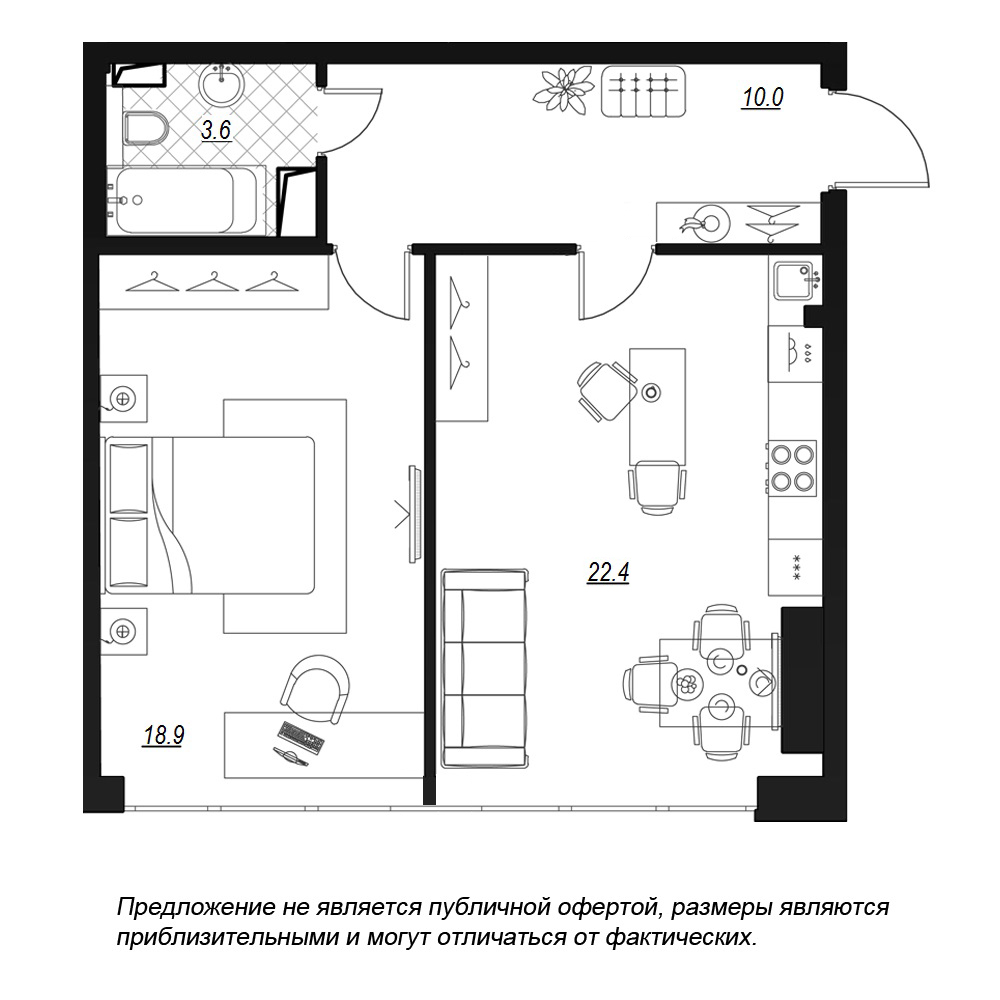 1-комнатная, 57 м² — ЖК ЖК Fusion (Фьюжн)