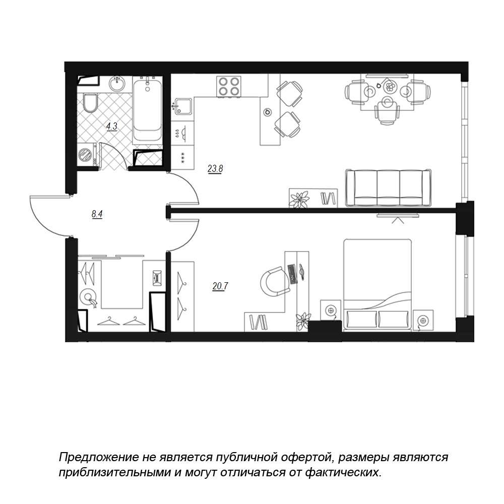 1-комнатная, 58 м² — ЖК ЖК Fusion (Фьюжн)