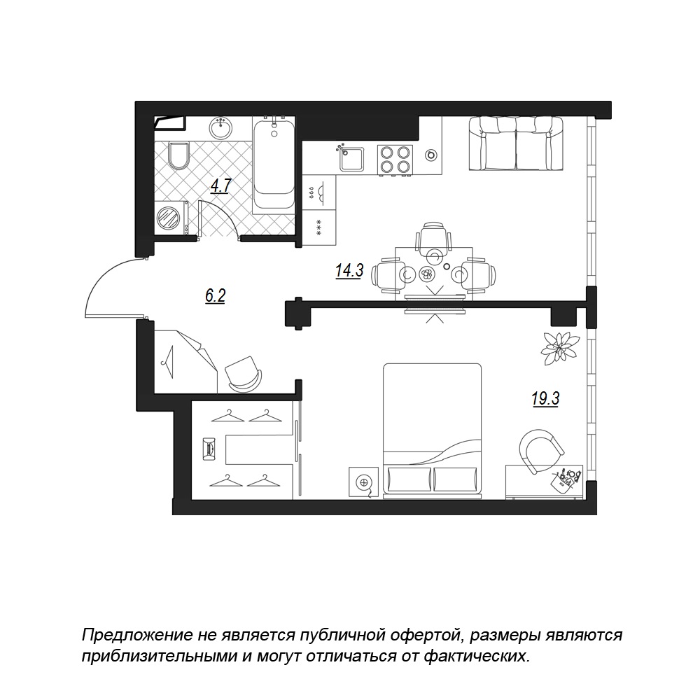 1-комнатная, 47 м² — ЖК ЖК Fusion (Фьюжн)