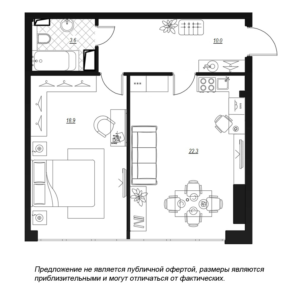 1-комнатная, 57 м² — ЖК ЖК Fusion (Фьюжн)