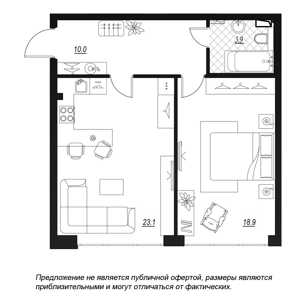 1-комнатная, 58 м² — ЖК ЖК Fusion (Фьюжн)