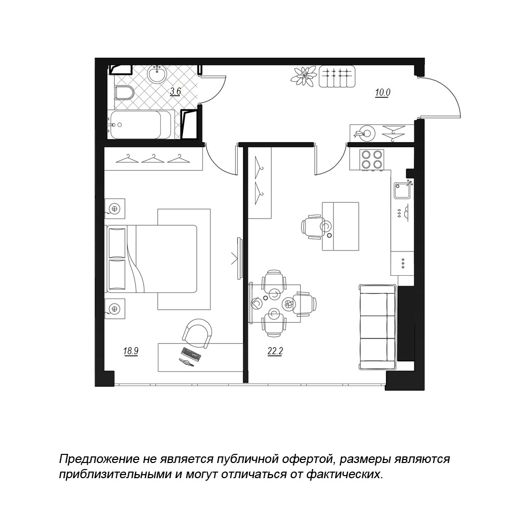 1-комнатная, 57 м² — ЖК ЖК Fusion (Фьюжн)