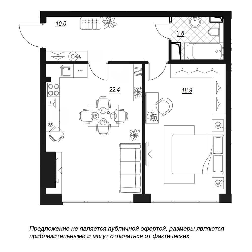 1-комнатная, 57 м² — ЖК ЖК Fusion (Фьюжн)