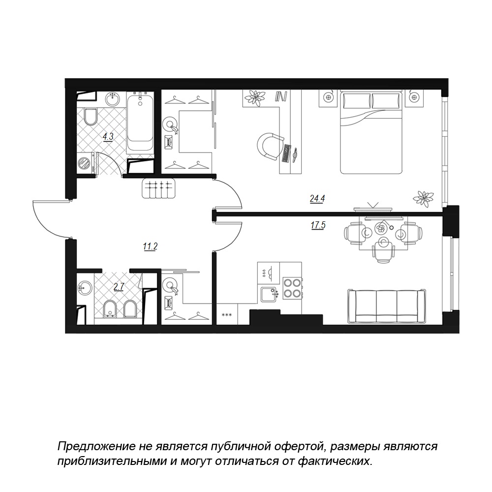 1-комнатная, 62 м² — ЖК ЖК Fusion (Фьюжн)