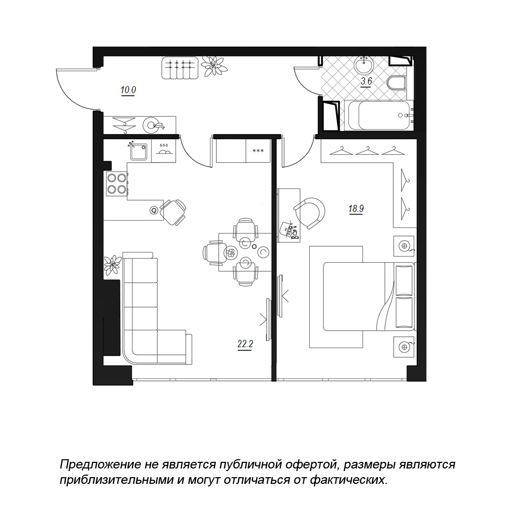 1-комнатная, 57 м² — ЖК ЖК Fusion (Фьюжн)