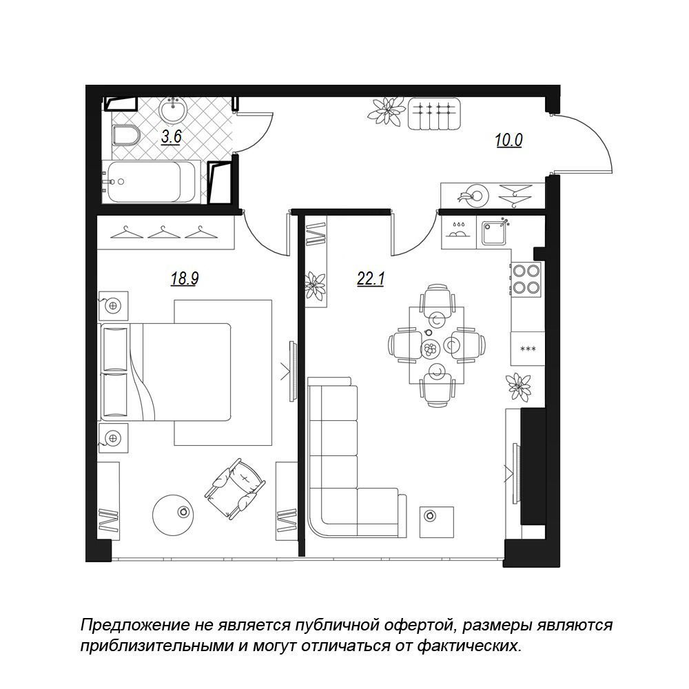 1-комнатная, 57 м² — ЖК ЖК Fusion (Фьюжн)