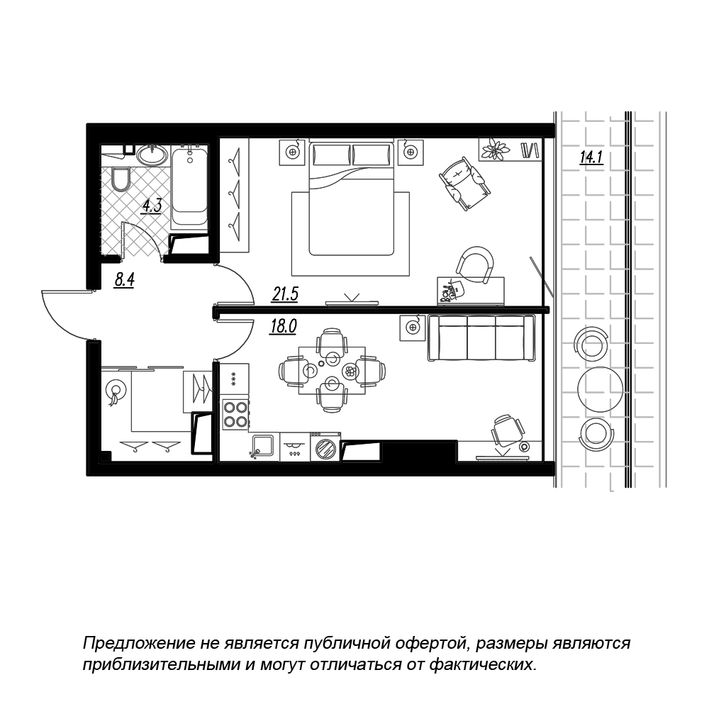 1-комнатная, 56 м² — ЖК ЖК Fusion (Фьюжн)