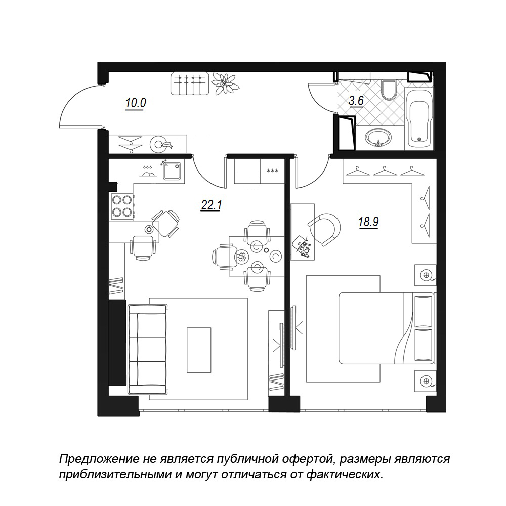 1-комнатная, 57 м² — ЖК ЖК Fusion (Фьюжн)
