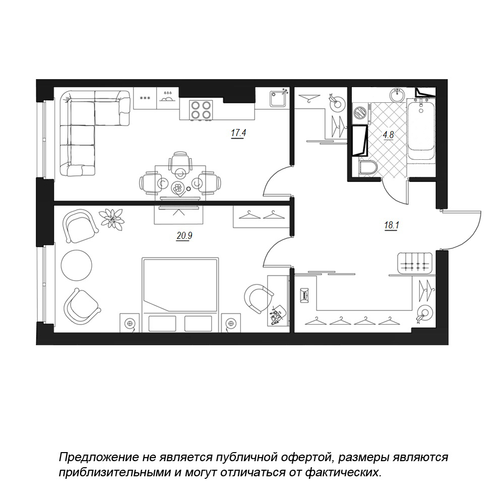 1-комнатная, 62 м² — ЖК ЖК Fusion (Фьюжн)