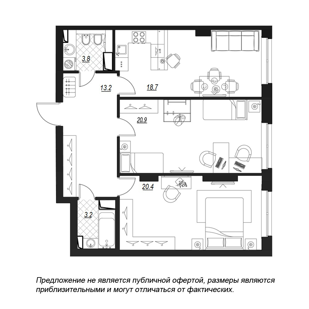 2-комнатная, 81 м² — ЖК ЖК Fusion (Фьюжн)