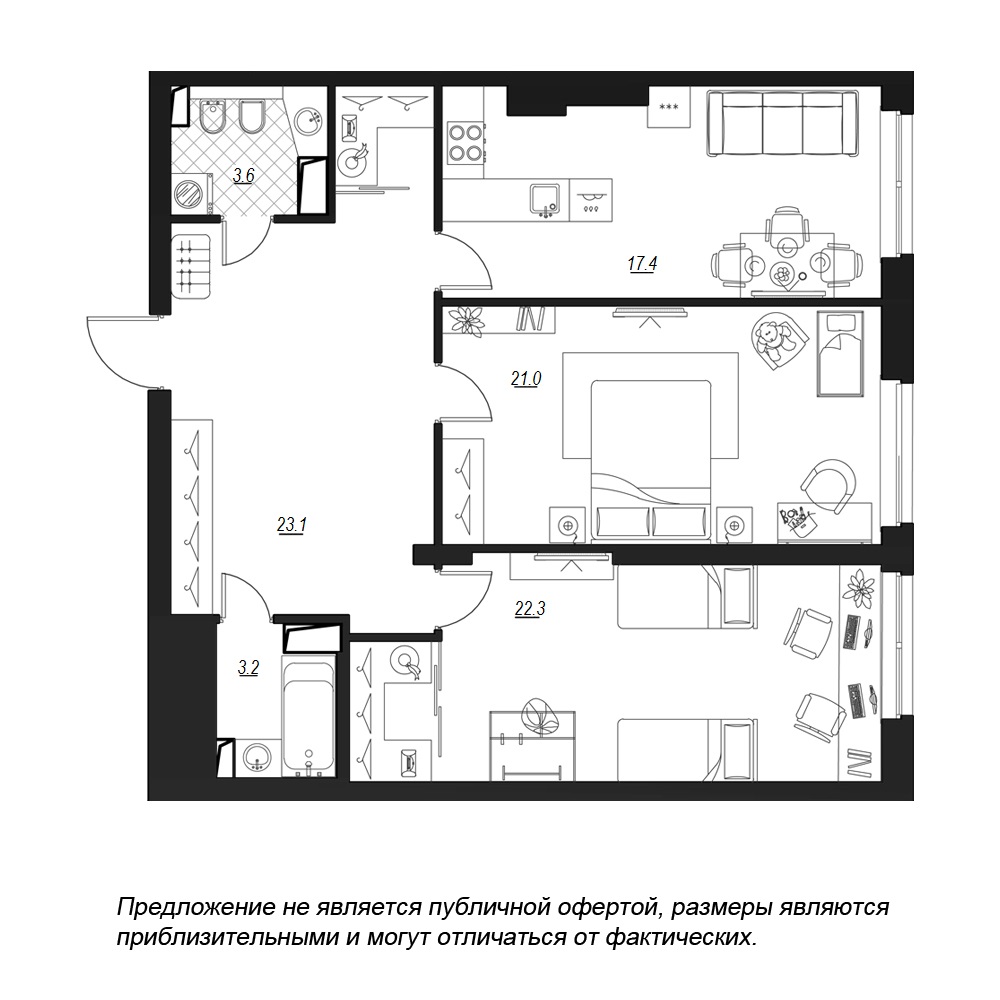 2-комнатная, 92 м² — ЖК ЖК Fusion (Фьюжн)