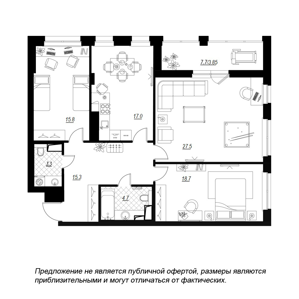 3-комнатная, 109 м² — ЖК ЖК Fusion (Фьюжн)