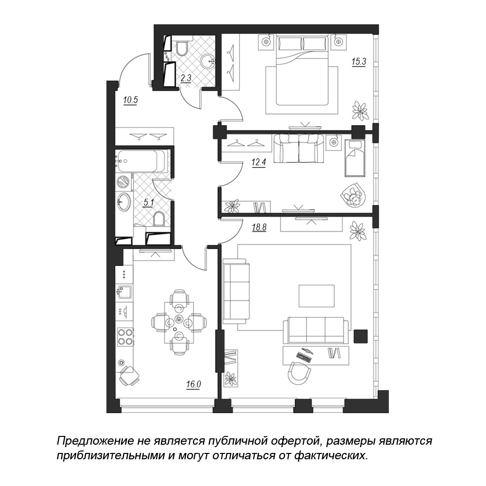 3-комнатная, 93 м² — ЖК ЖК Fusion (Фьюжн)
